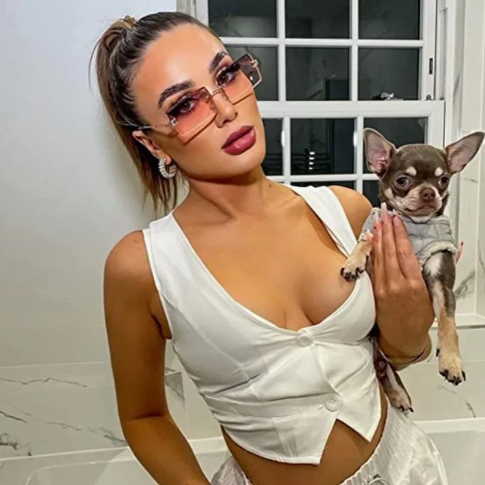 Retro Pink Clear Ombre‎ Rimless Rectangle Square Sunglasses Vintage Shades - Picture 3 of 7